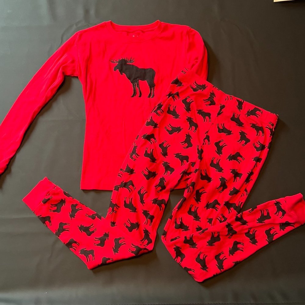 Leveret Moose Red Pajama Set Unisex Size 12 Slim - 0067